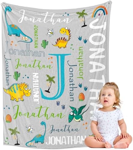 Personalized Dinosaur Fleece Throw Blanket for Kids Boys Girls Baby…