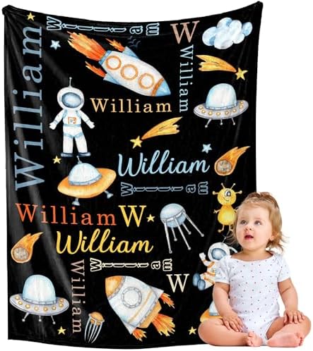 Personalized Astronaut Blanket for Boys Girls Baby Women YesCustom Name…