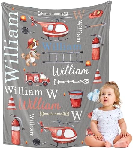 Personalized Fireman Blanket for Boys Girls Baby Women
