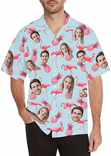Personalized Flamingo Hawaiian Shirt for Men Custom Photo Face Short…