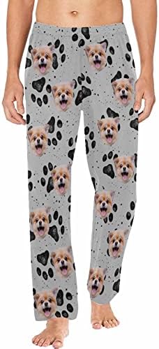 Personalized Photo Face Pajama Pants for Men Custom Doodle Dog Paw Grey…