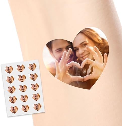 Personalized Temporary Tattoos, Custom Heart Shape Photo Tattoos for Birthday Wedding Bachelorette Party