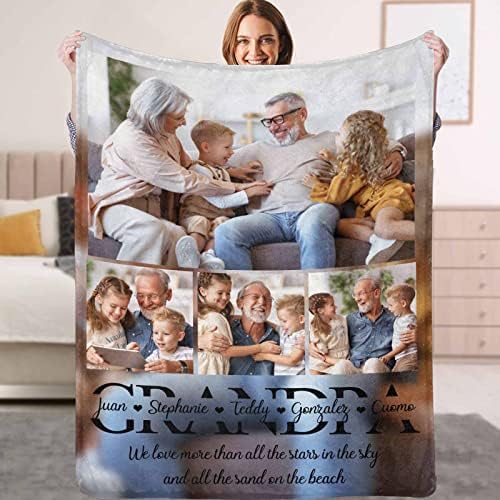 Personalized Collage Photos Blanket for Grandpa Custom Picture Blankets…