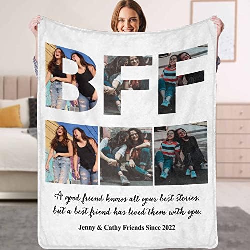 Custom Photo Collage Blanket for BFF Bestie Friends Customized Picture Blankets with Good Friend Like…
