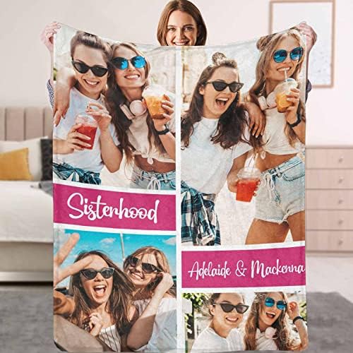 Custom Photo Collage Blanket for BFF Bestie Friends Customized Picture Blankets Personalized Throw…