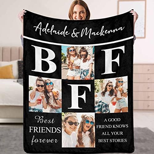 Custom Photo Collage Blanket for BFF Bestie Friends Customized Picture Blankets with Best Friends…