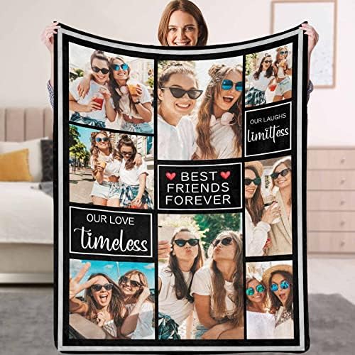 Custom Photo Collage Blanket for Friend Bestie Customized Picture Blankets with Best Friend Forever…