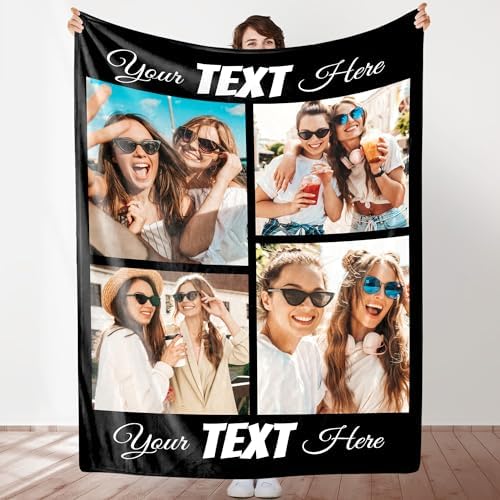 Personalized Blanket with Photo Text Custom Throw Using My Own Pictures for Christmas Family Mom Dad…