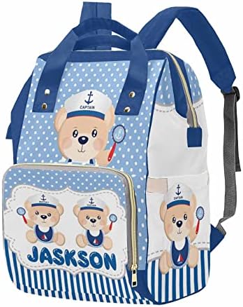 Bag Backpack with Sailor Suit Cartoon Bear Personalized Blue Stripes…