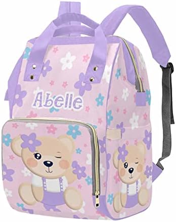 Custom Diaper Bag for Women Personalized Flower Baby Bag Cartoon Bear…