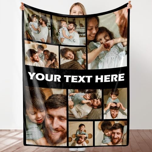 Custom Blanket with Photo Text Collage Personalized 10 Photo Throw…