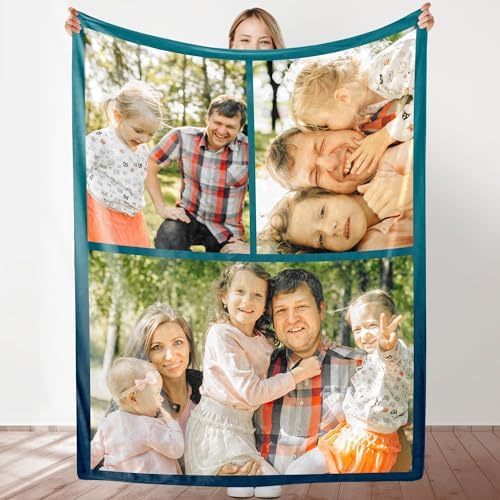 Custom Blanket with Photo Text Collage Personalized 10 Photo Throw Blanket Using My Own Pictures Gifts for Mom Dad Family Sisters…