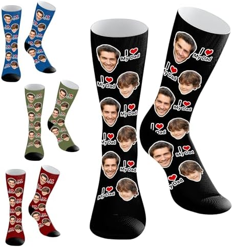 Custom Socks with Face, Personalized I Love Dad 1-3 Faces Funny Socks…