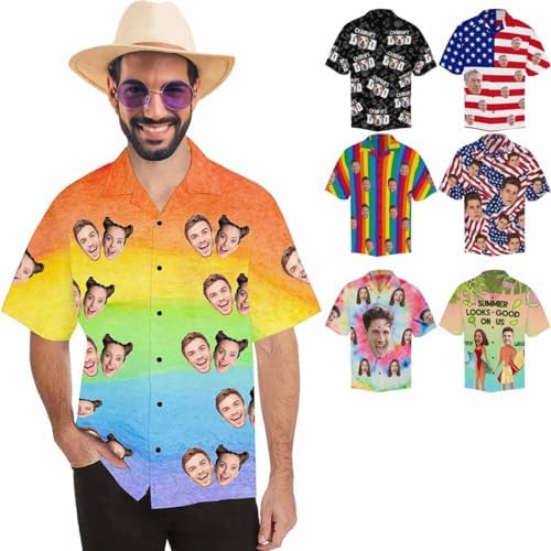 Custom Hawaiian Shirt Personalized Image Men's Hawaii Gay Pride Rainbow…