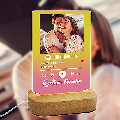 Personalized Acrylic Song with Photo, Custom Gift for Boyfriend Girlfriend Acrylic Album Cover, Customized Colorful Transparent Music Plaque Scannable Code