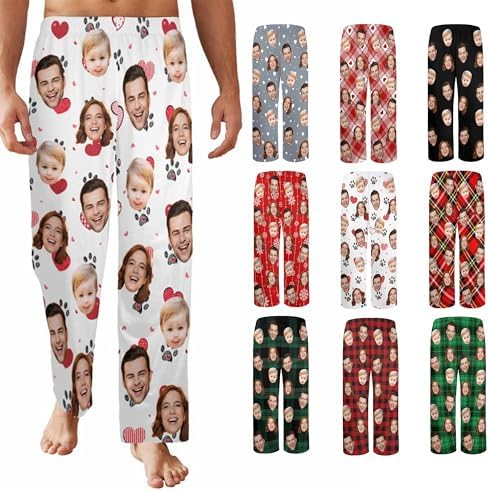 Custom Pajama Pants with Photo Face for Men Personalized Couple Pajama…