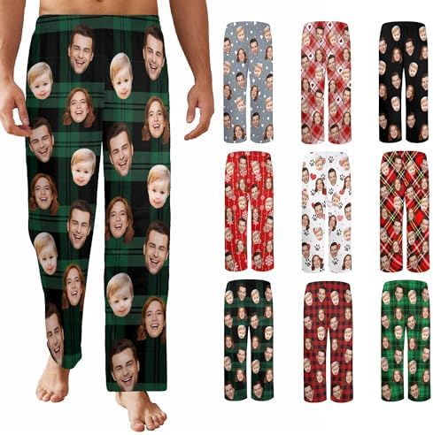 Custom Photo Face Pajama Pants for Men Personalized Christmas Pajama…