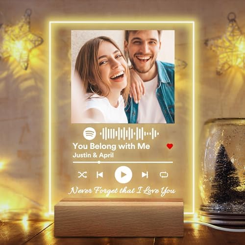 Custom Acrylic Music Plaque Gifts for Girlfriend Boyfriend, Personalized Glass Plaque Scannable Code Anniversary Birthday Gift for Him Her, Customized Acrylic Song with You Own Photo