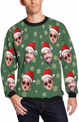 Custom Sweatshirt for Men Personalized Face Ugly Christmas Funny Pullover Shirt Long Sleeve Tops Casual…