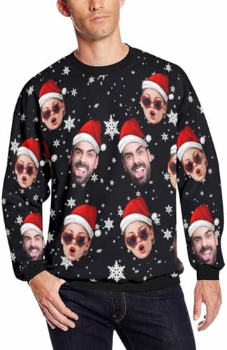 Custom Sweatshirt for Men Personalized Face Ugly Christmas Funny Pullover Shirt Long Sleeve Tops Casual Crewneck Sweatshirts Gifts for Holiday Xmas 01