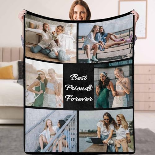 Best Friends Blanket with Photo Text Customized Flannel Blankets for BFF