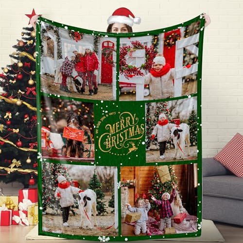 Custom Merry Christmas Blanket with Picture Text Personalized Throw…