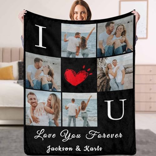 Custom Couple Blanket with Text Photo Personalized for Husband Wife…