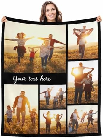 Customized Blanket with Photos Personalized Text Blankets for Adult for Family Friends Soft Fleece Throw…