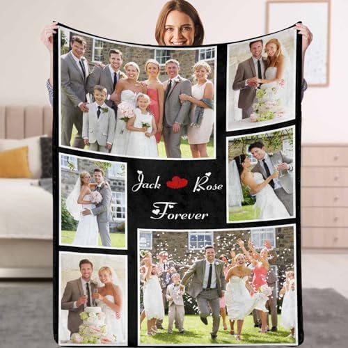 Personalized Wedding Blanket for Couple Gifts Custom Photo Text Blankets…