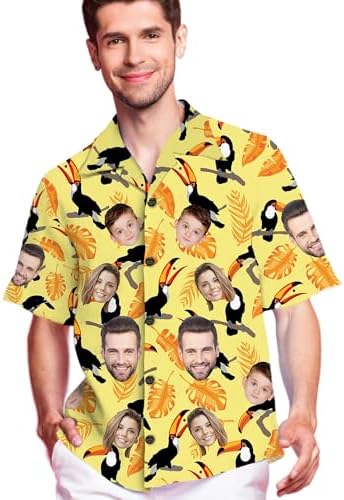 Personalized Short Sleeves Button Down Shirt with Yellow Leaf Bird…