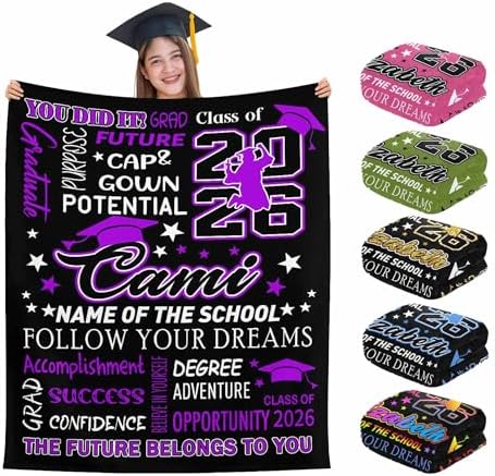 Custom Graduation Gifts Blanket with Text Purple Personalized Class…