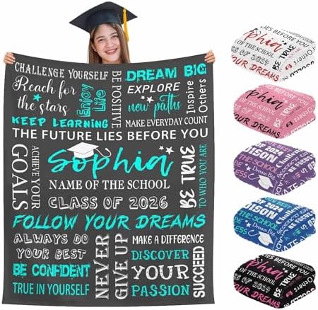 Custom Graduation Gifts Blanket with Text Personalized Class of 2026 Graduation Blankets Customized…