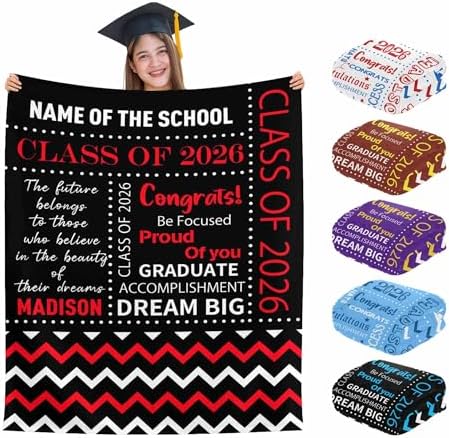 Custom Graduation Gifts Blanket with Text Red Personalized Class of 2026…