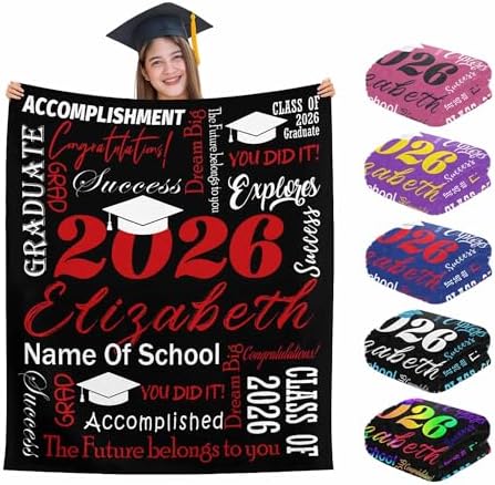 Custom Graduation Gifts Blanket with Text Personalized Class of 2026 Graduation Blankets Customized Throw Blanket Graduation Gift…