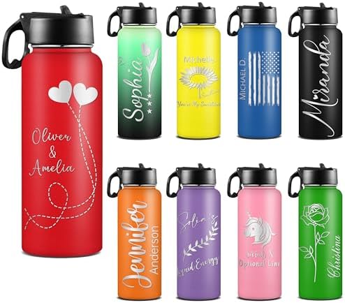 Personalized Water Bottles with Straw Lid Custom Stainless Steel Sports…