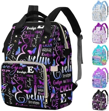 Custom Diaper Bag Backpack for Girls Boys Large Capacity with Pockets Purple Butterfly Personalized Baby…