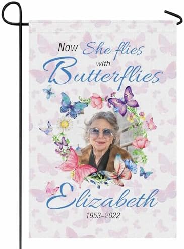 Personalized Memorial Garden Flag With Photo Text Butterfly