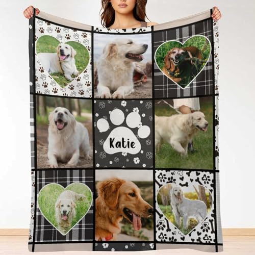 Personalized Pet Blanket with Photos, Custom Dog Name Memorial