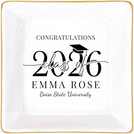 Personalized Jewelry Dish Graduation Gifts for Her 2026 Custom Trinket Tray Customized Ceramic Ring Plate Graduation Gift for Sister, Daughter or Best Friend High School College Graduate Style 02