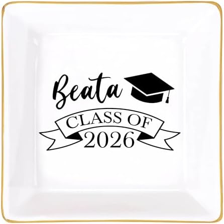 Personalized Jewelry Dish Graduation Gifts for Her 2026 Custom Trinket Tray Customized Ceramic Ring Plate Graduation Gift for Sister, Daughter or Best Friend High School College Graduate Style 05