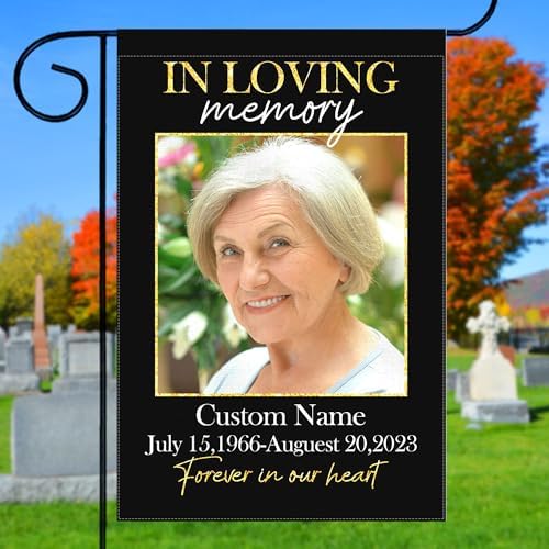 Personalized Memorial Garden Flags, Custom Memory Garden Flag with Photo Name Date for Outdoor Yard Farm House Lawn Welcome Decor Double Sided Print 12.5 x 18 Inch, Design 06