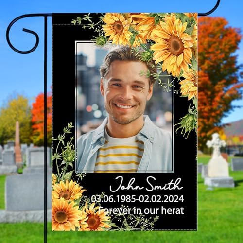Personalized Memorial Garden Flags, Custom Memory Garden Flag with Photo Name Date for Outdoor Yard Farm House Lawn Welcome Decor Double Sided Print 12.5 x 18 Inch, Design 13