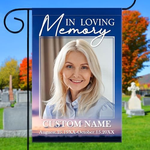 Personalized Memorial Garden Flags, Custom Memory Garden Flag with Photo Name Date for Outdoor Yard Farm House Lawn Welcome Decor Double Sided Print 12.5 x 18 Inch, Design 08