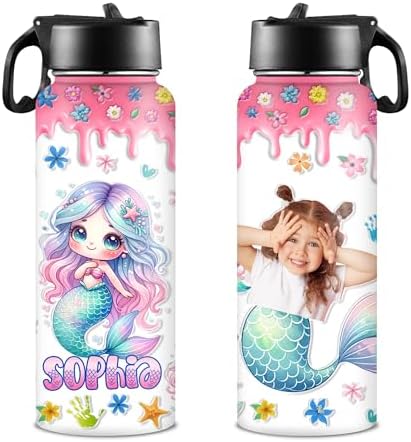 Personalized Water Bottles with Straw Lid Custom Water Bottle…