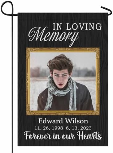 Personalized Memorial Garden Flag with Photo Name Date for Boys Dad Mom…
