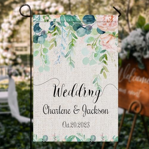 Personalized Wedding Garden Flags with Photo Name Date Custom Double Sided Welcome Wedding Flag…