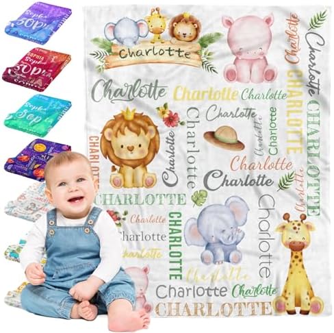 Personalized Baby Blanket with Elephant and Giraffe Custom Name Blanket…