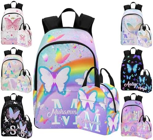 Custom Girls Backpack Personalized School Bookbag with Lunch Box…