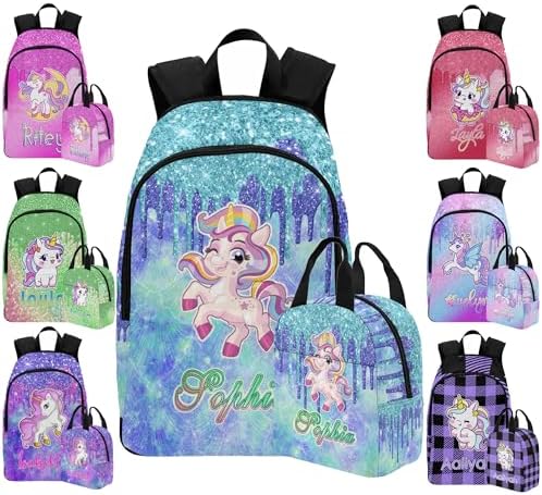 Custom Girls Backpack Personalized School Bookbag with Lunch Bag Animal…
