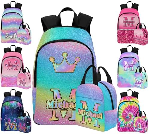Custom Kids Backpack Personalized School Bookbag with Lunch Box Text…
